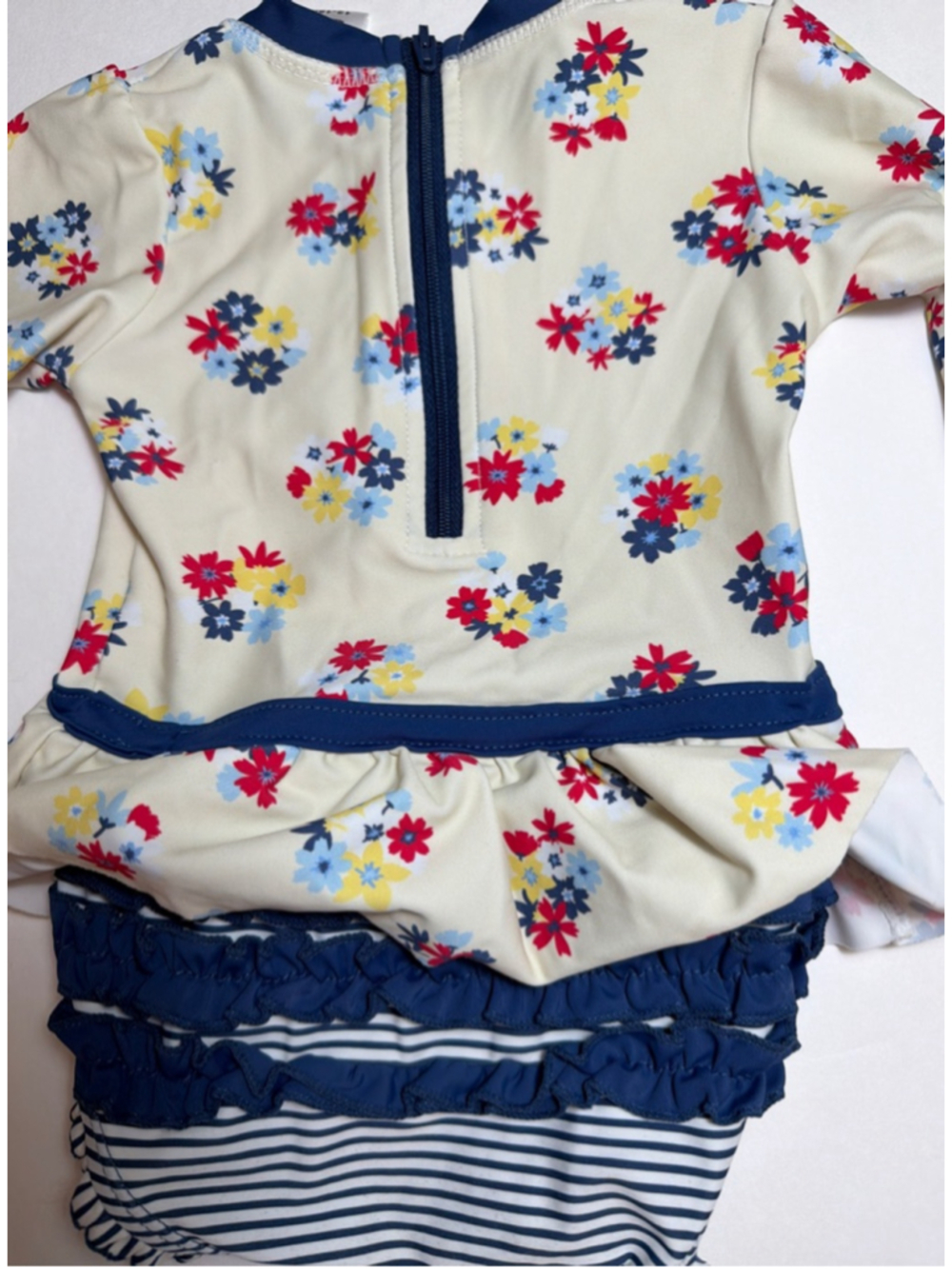 Girls Ruffle Butts One Piece Rashguard Bathing Swimsuit 12-18 Mos Floral Striped - Picture 3 of 6